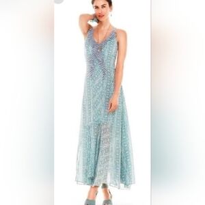 CAbi Teal Patterned Maxi Dress